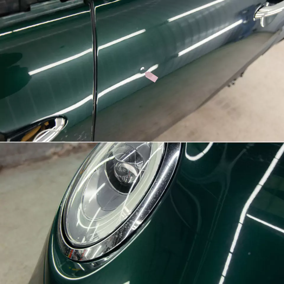 Оклеили Mini Cooper цветным полиуретаном, заменили хромированные детали, окрасили диски и суппорта, выполнили комплекс детейлинг-услуг и техническое обслуживание